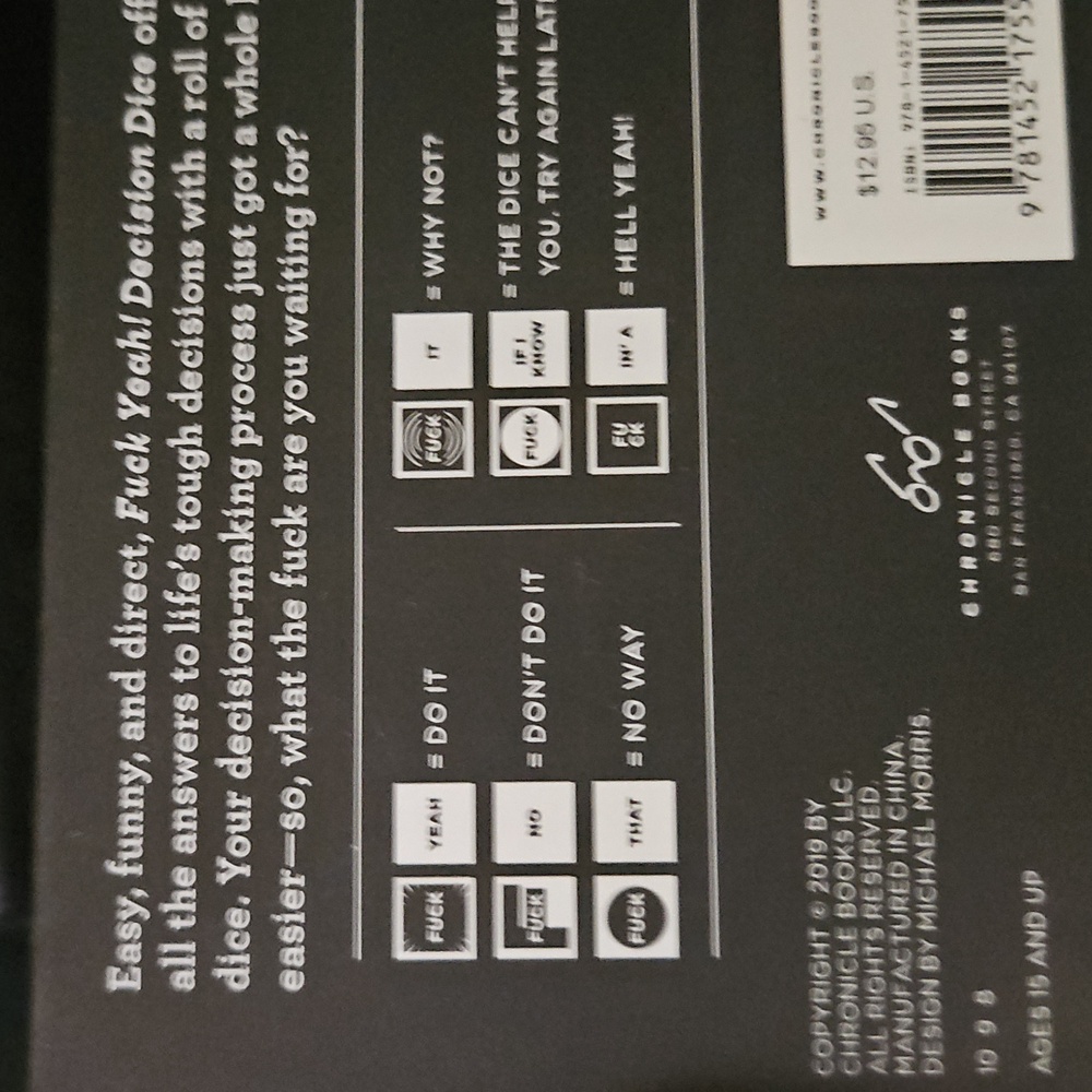 White and Black Decision Dice NWTIB - Picture 3 of 3